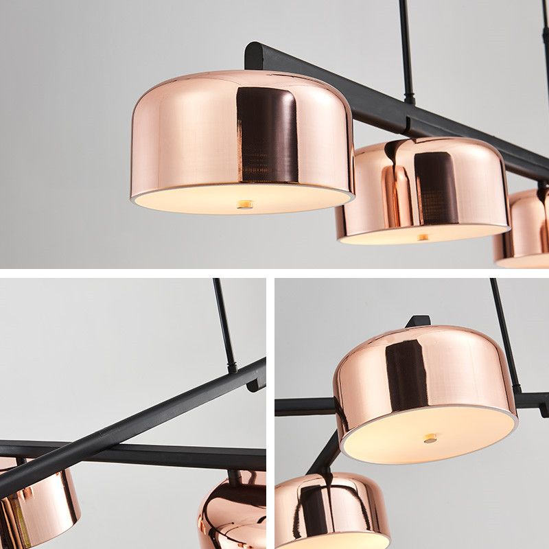 4-Light 55" Island Light Fixture Modern Rose Gold Drum Restaurant Hanging Lamp with Metal Shade