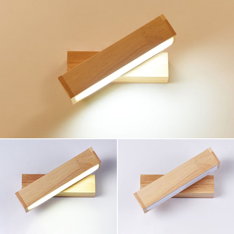 Modern Minimalist Style Rectangular Wall Mounted Light Fixture Wood Sconces for Bedroom
