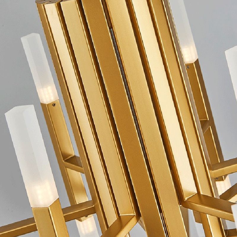 Modern Luxury Linear Pendant Light Electroplate Metal Chandelier with Acrylic Shade