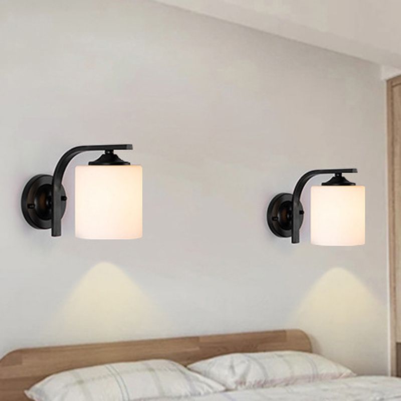 Minimalism Wall Sconce Cylinder Glass Wall Light Fixture in Black for Bedroom