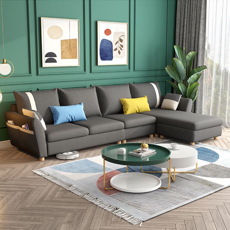 4-seater Sectional with Four Pillows Back and Storage for Apartment