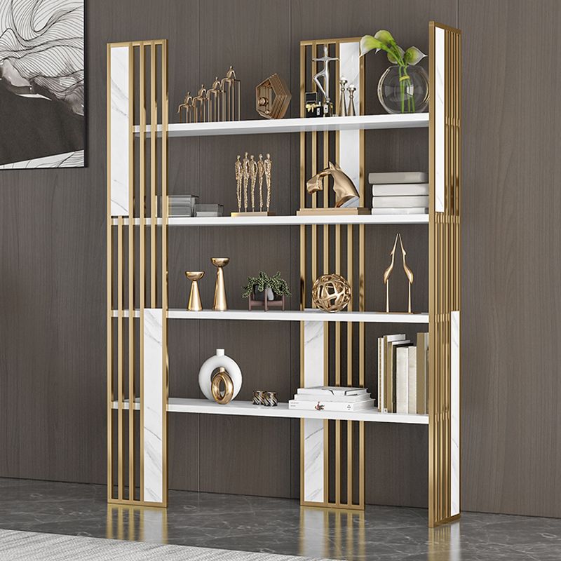 12" W Open Storage Bookcase Gold Metal Frame Bookshelf with Shelves