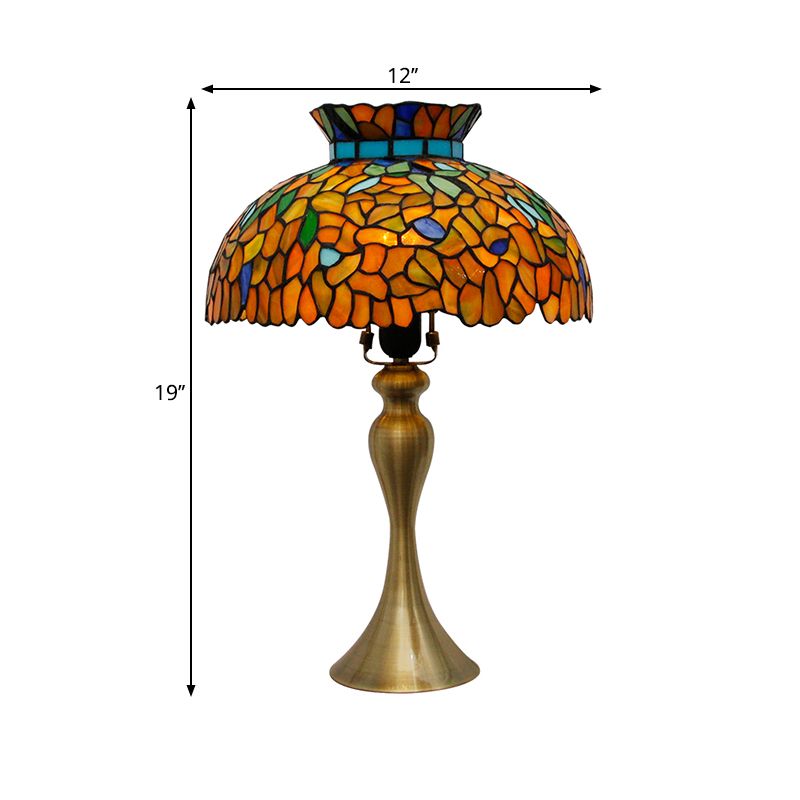 Lampe de chevet de dôme en verre tachée Vintage 1 éclairage de bureau en laiton léger avec base de sirène