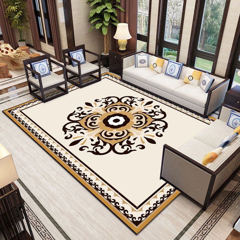 Classical Flower Pattern Rug Polyester Indoor Carpet Non-Slip Backing Area Rug for Living Room