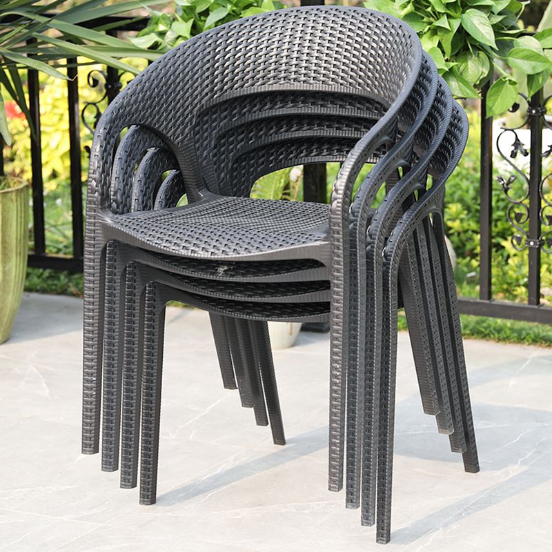 Black Plastic Outdoor Chair Tropical Dining Armchair Stacking Armchair