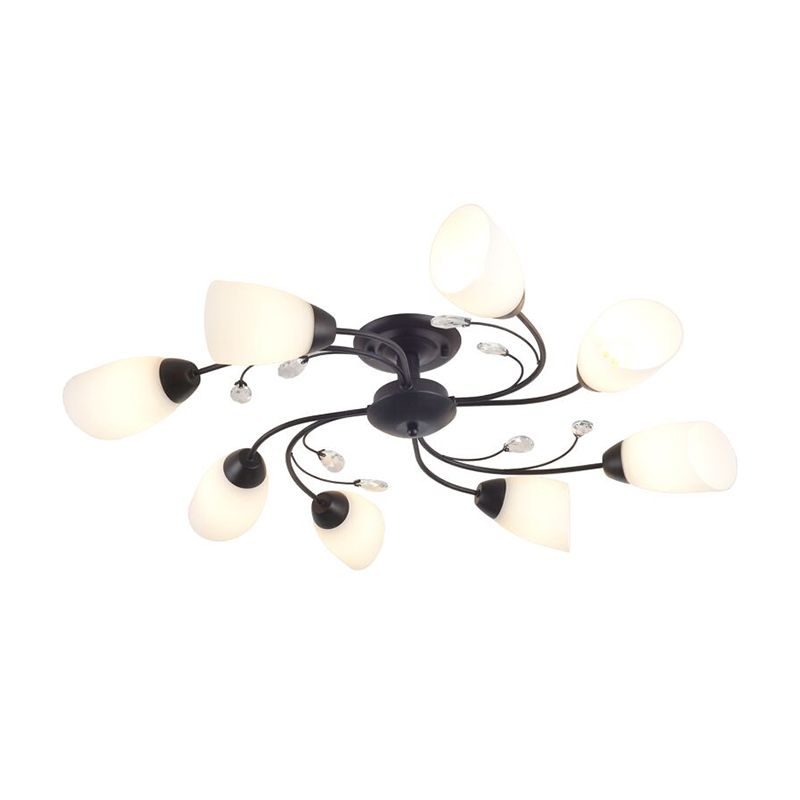 Floral Swirl Ceiling Light Fixture Rustic Black Opal Glass Semi Flush Light for Living Room