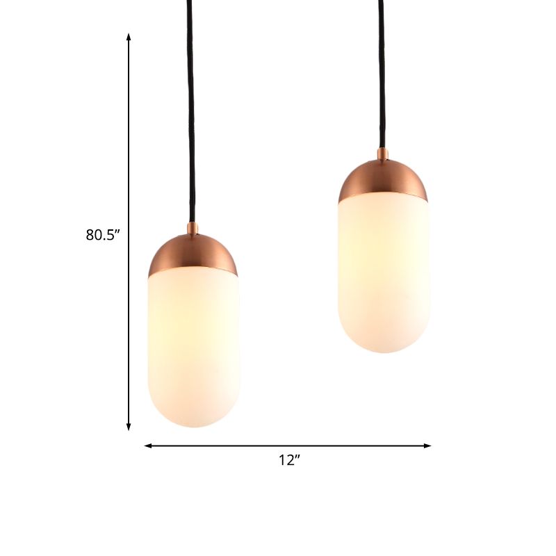 Post Modern Capsule Multi Ceiling Light White Glass 2 Lights Bedside Arced Pendant Lamp in Copper