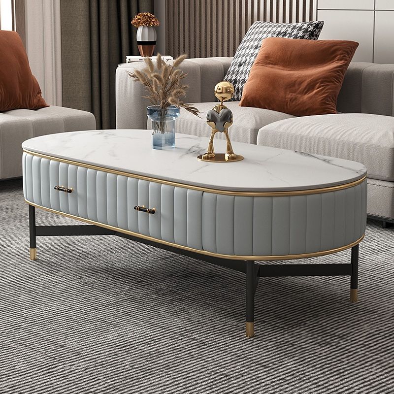 Stone Top Coffee Table Draw included Metal Legs Single Cocktail Table