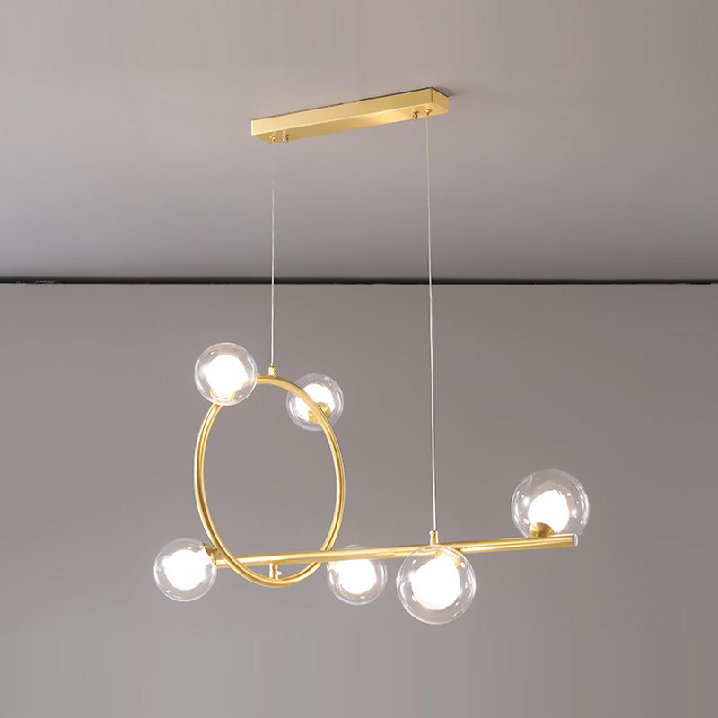 Post Modern Kitchen Island Fixture Solid Brass and Glass Pendant Ceiling Light in Gold