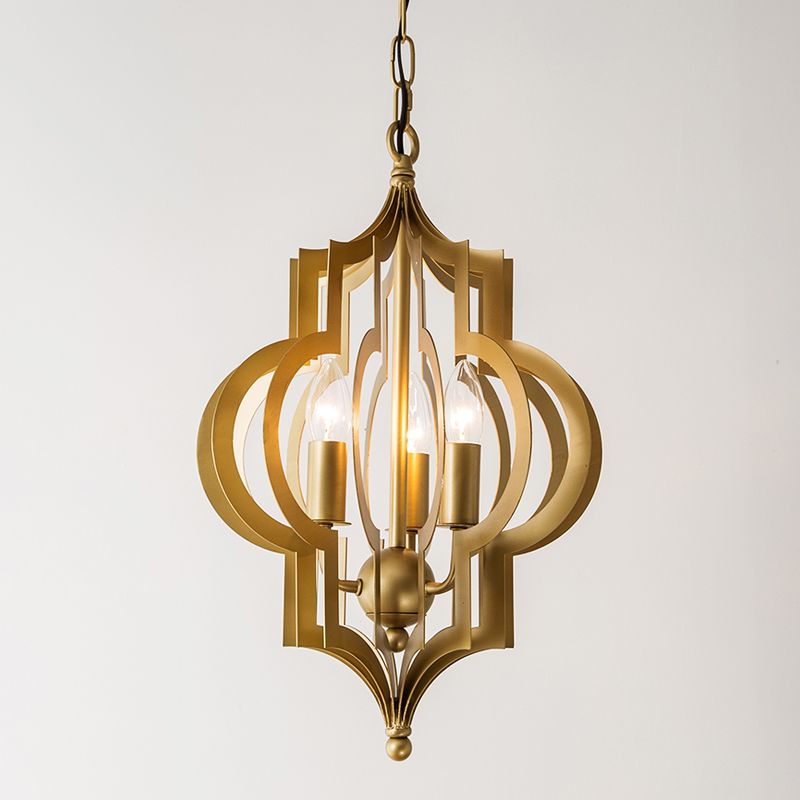 3-bulb kroonluchter licht retro quatrefoilvormige metalen hanger lamp in goud in goud