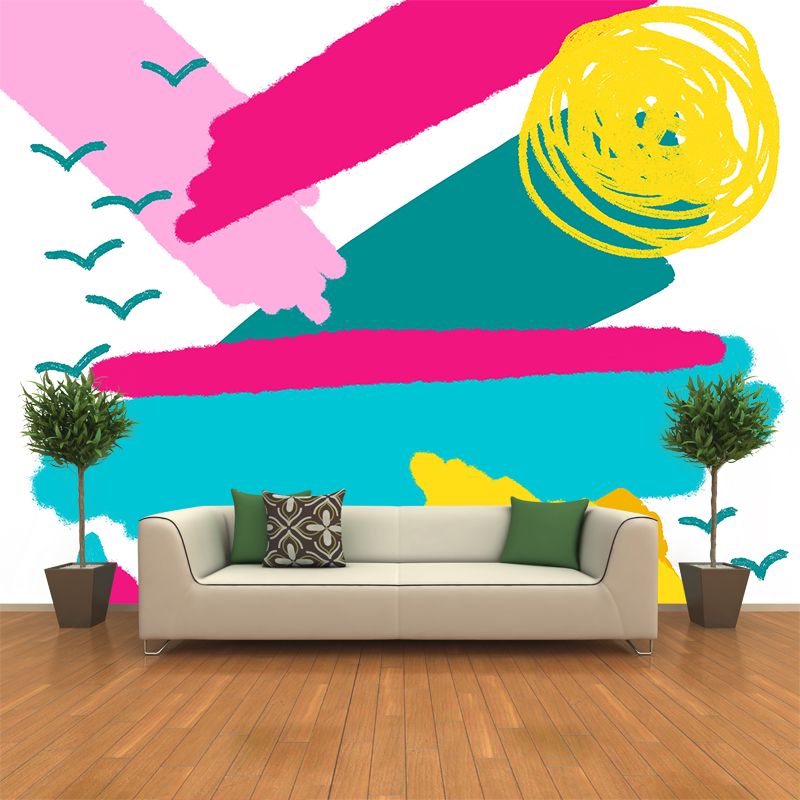 Yellow Childrens Art Mural Decal Large Weather Doodle Wall Covering for Kids Room