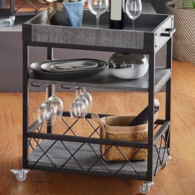 Contemporary Rolling Kitchen Cart Wood Rectangular Kitchen Cart for Dining Room