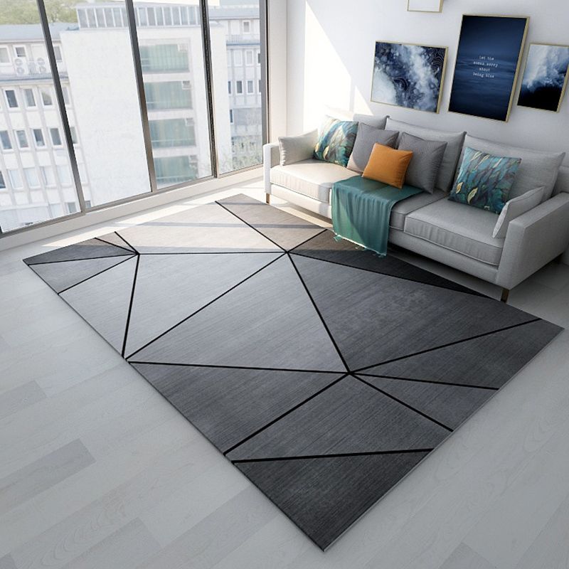 Simplicity Living Room Rug Multi-Color Geometrical Area Carpet Polyester Pet Friendly Anti-Slip Machine Washable Rug