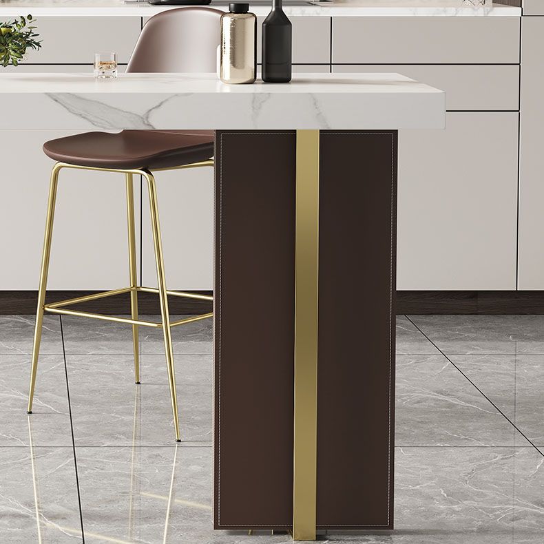 Glam Rectangular Pub Table Set 1/2/3 Pcs Stone Bar Table and Leather Bar Stools