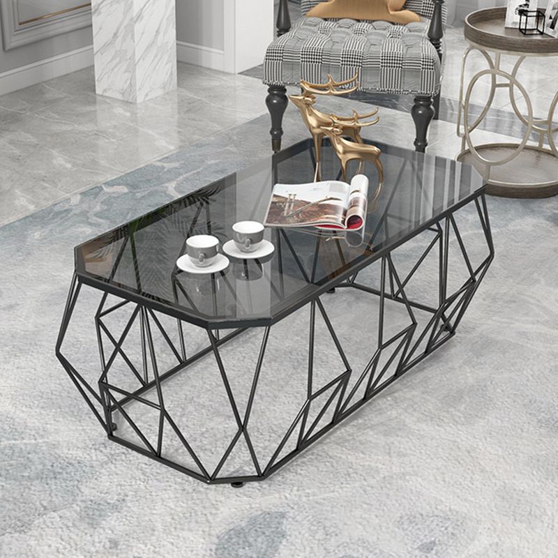 19.6"tall Modern Metal Frame Base Glass Octagonal Coffee Table