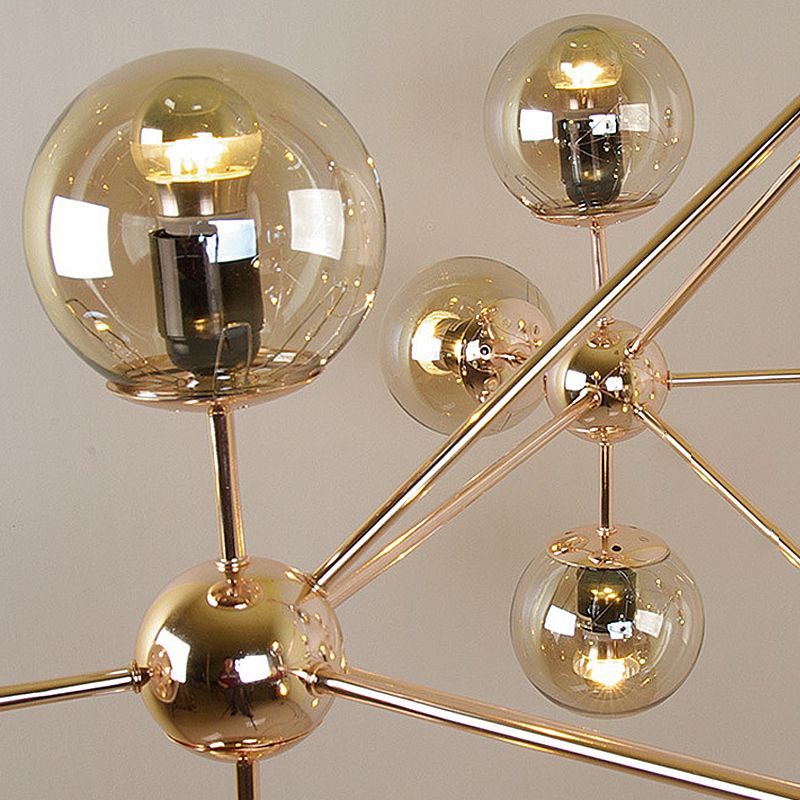 18 Licht moderne lineaire zwarte kroonluchter met Globe Shade