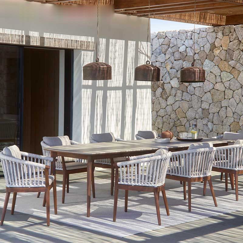 Boho Style Stone Dining Set 1/5/8 Pieces Rectangular Dining Table Set for Outdoor