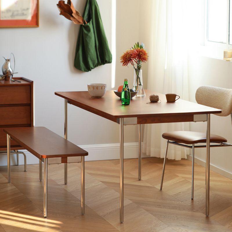 Mesa de comedor de madera maciza de boj, mesa rectangular con base metálica de 4 patas para el hogar