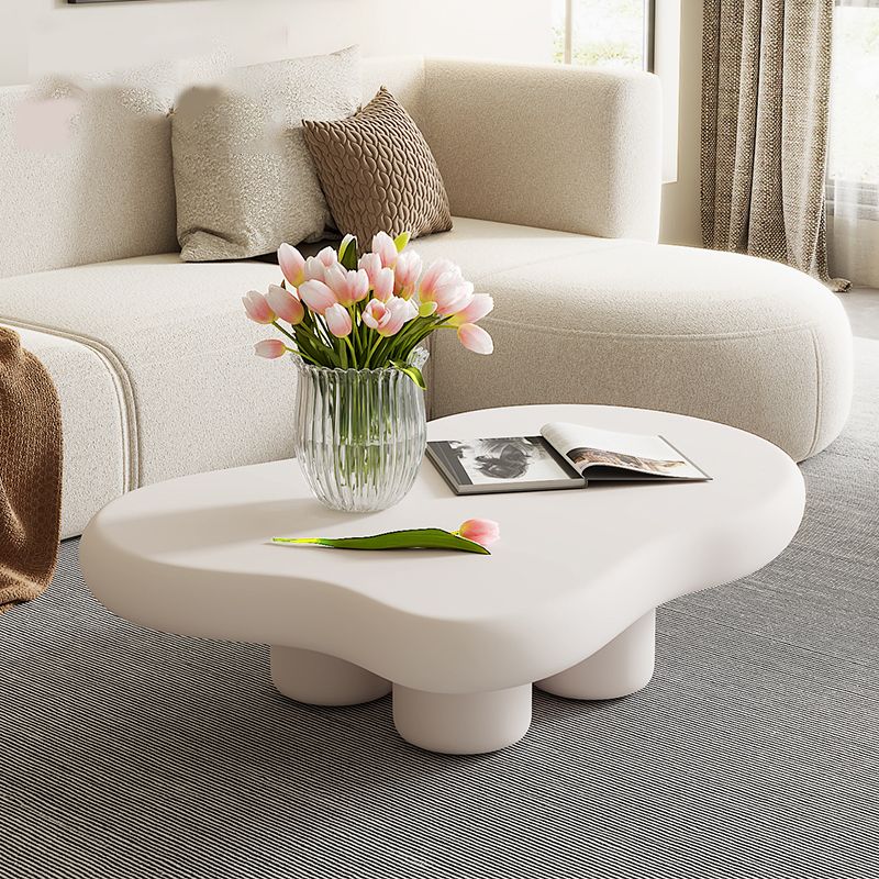 Modern Free Form Coffee Table Wooden 4 Legs Cocktail Table in White