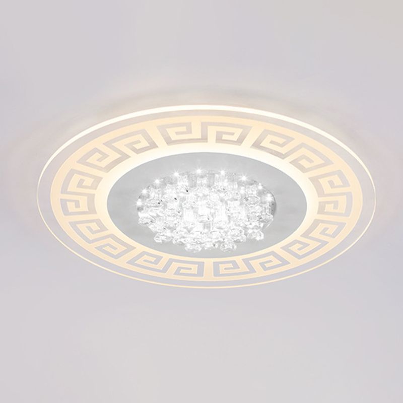 Lampada da soffitto moderna a LED bianca da incasso rotonda extra sottile in acrilico con accenti di cristallo