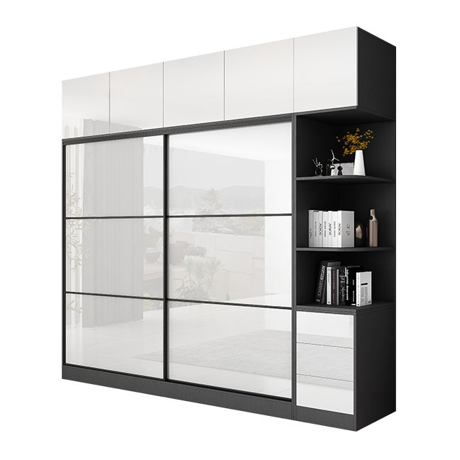 White and Black Wardrobe Armoire Engineered Wood Wardrobe Closet