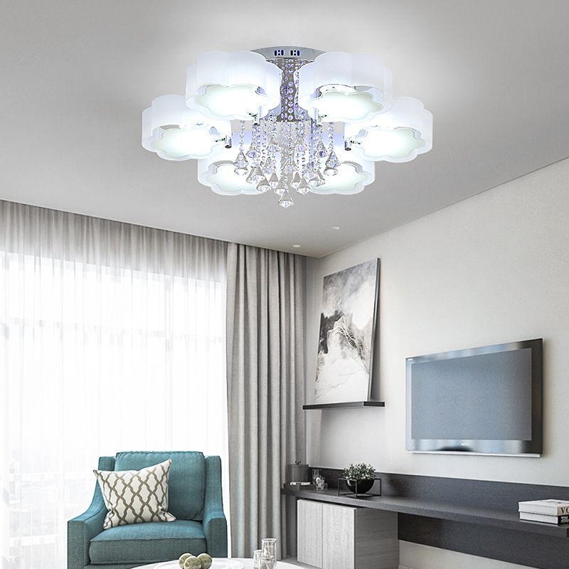 3/5/6/7/9-Light Modern Chrome Flush Mount Lighting LED Ceiling Light with Crystal