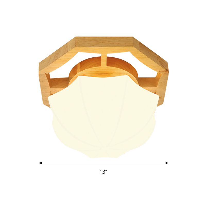 Umbrella Flush Mount Modernism Milk Glass Beige LED Flush Mount Lamp with Wood Canopy, 10"/13"/16.5" Wide