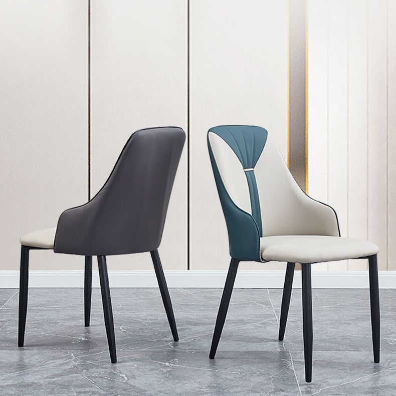 PU Leather Dining Chairs Industrial Style Arm Chair with Black Legs