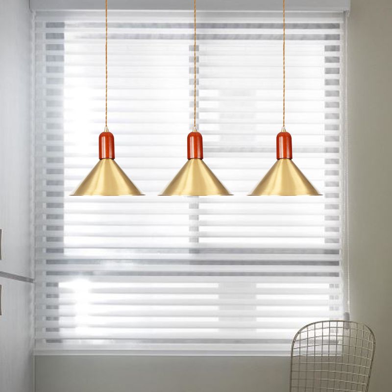 Metallic Gold Finish Multi-Light-Anhänger konisch 3/5/7 Lichter Industrie Tandem Hanging Deckenlampe