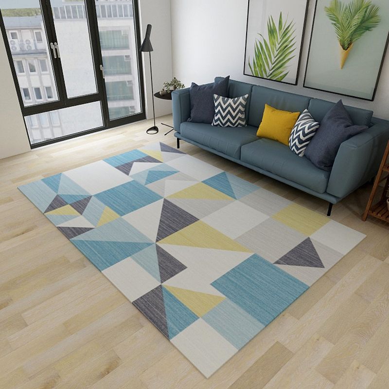 Simplicity Living Room Rug Multi-Color Geometrical Area Carpet Polyester Pet Friendly Anti-Slip Machine Washable Rug