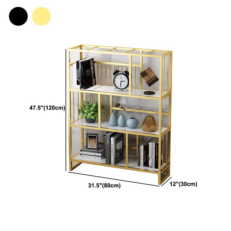 Glam Vertical Open Etagere Bookshelf Iron Frame Manufactured Wood Shelf Bookcase