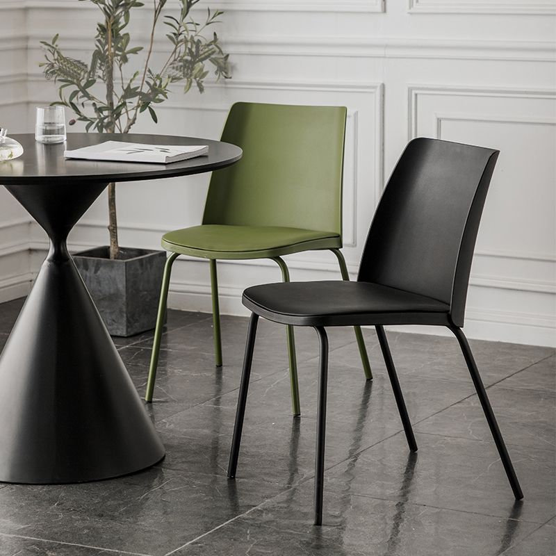 Modern Solid Back Side Chair Plastic Upholstered Armless Chair for Dining Room