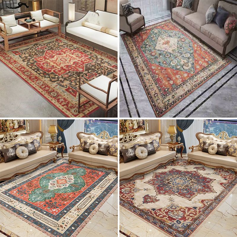 Southwestern Tribal Patterned Rug Multi Color Polyster Area Rug Non-Slip Machine Washable Carpet for Living Room