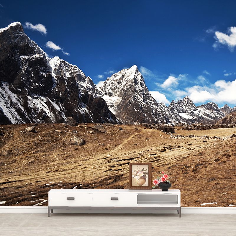 Personalized Photography Modern Mural with Exposed Soil in Melting Mountain Pattern, Blue-Brown