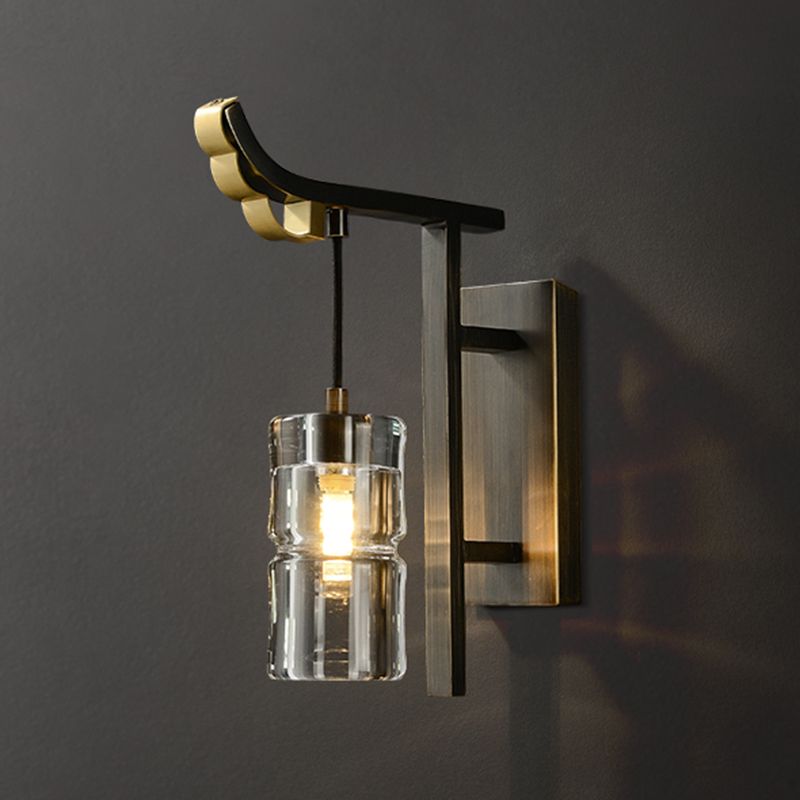 Modern Metal Wall Sconce Cylinder Shape Wall Light with Crystal Shade for Bedroom