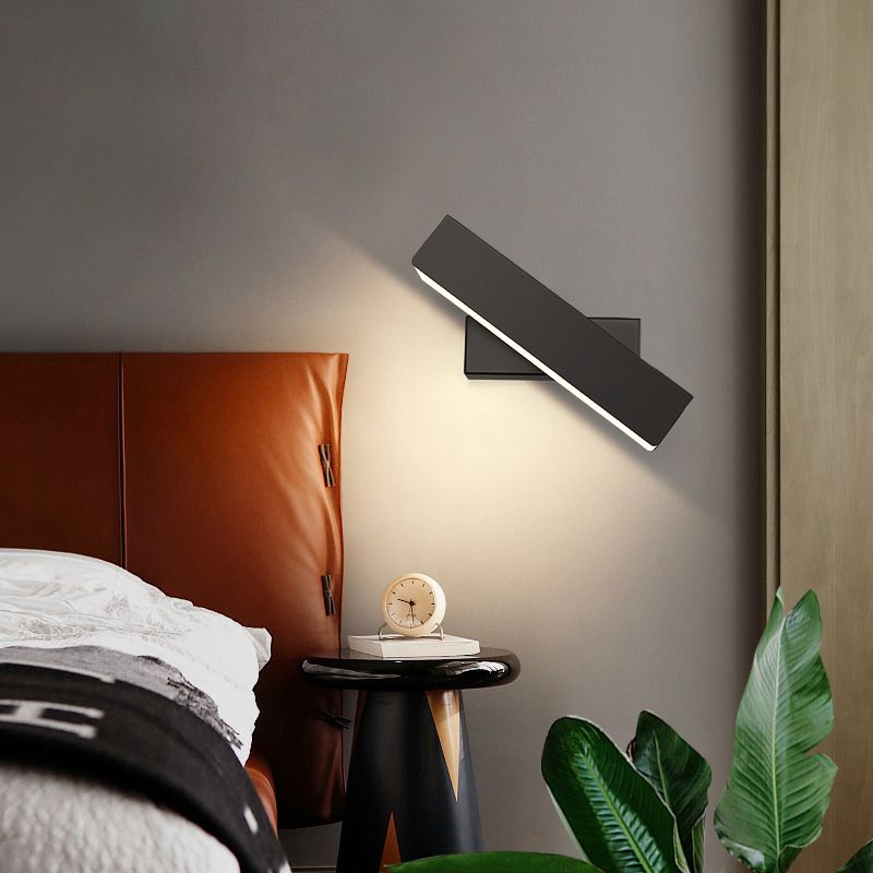 Lampada a parete a LED in ferro laccata in stile moderno rettangolare a parete rotabile per camera da letto