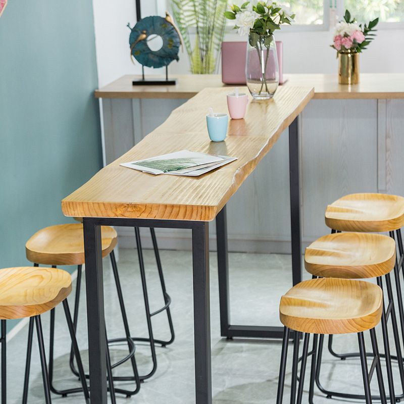 Wood Rectangle Bar Table with High Metal Stools Industrial 1/2/7 Pieces Bar Table Set