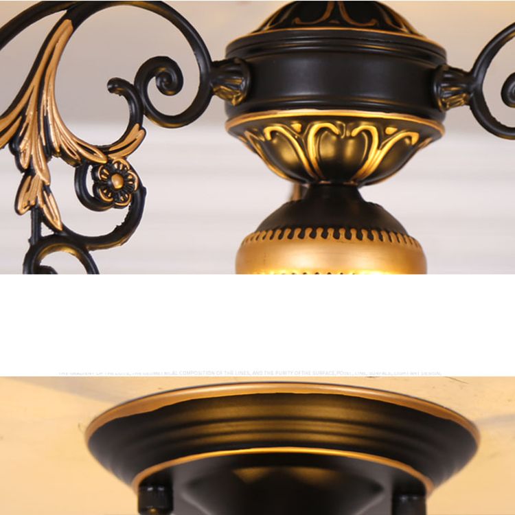 Traditional Style Ceiling Lamp White Glass Flush Mount Light Fixture for Living Room