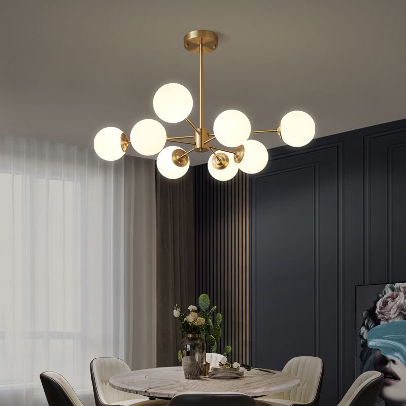 Goud moderne stijl kroonluchter licht wit glas bol tint hangende lamp voor woonkamer