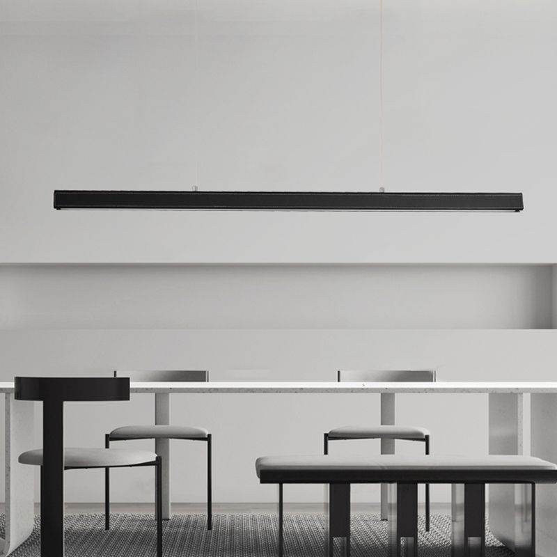 Modern Hanging Light Linear Leather LED Island Light Fixture for Dining Room