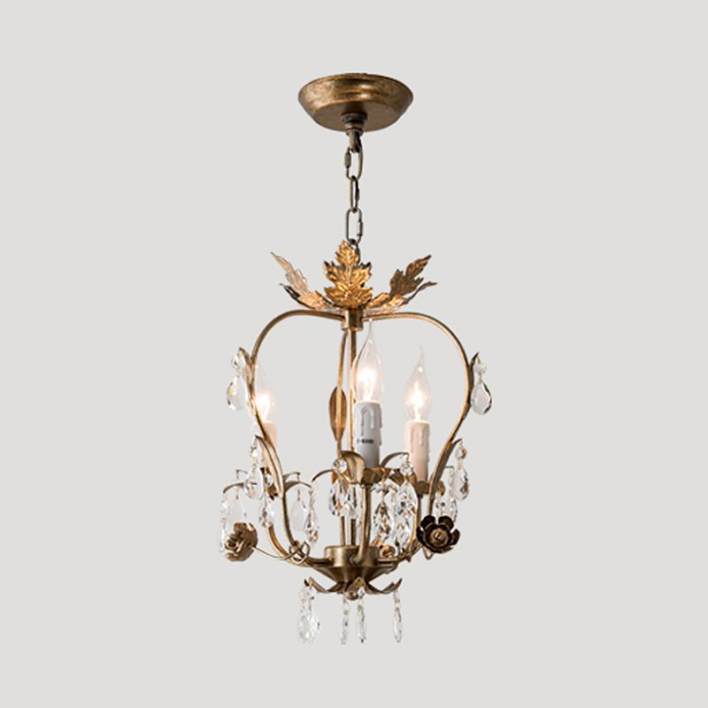 12,2 "breites Vintage Rustikalstil Kristallkronleuchter Licht 3 Licht Metallic Blatt dekoratives Schlafzimmer Anhänger Licht in Gold