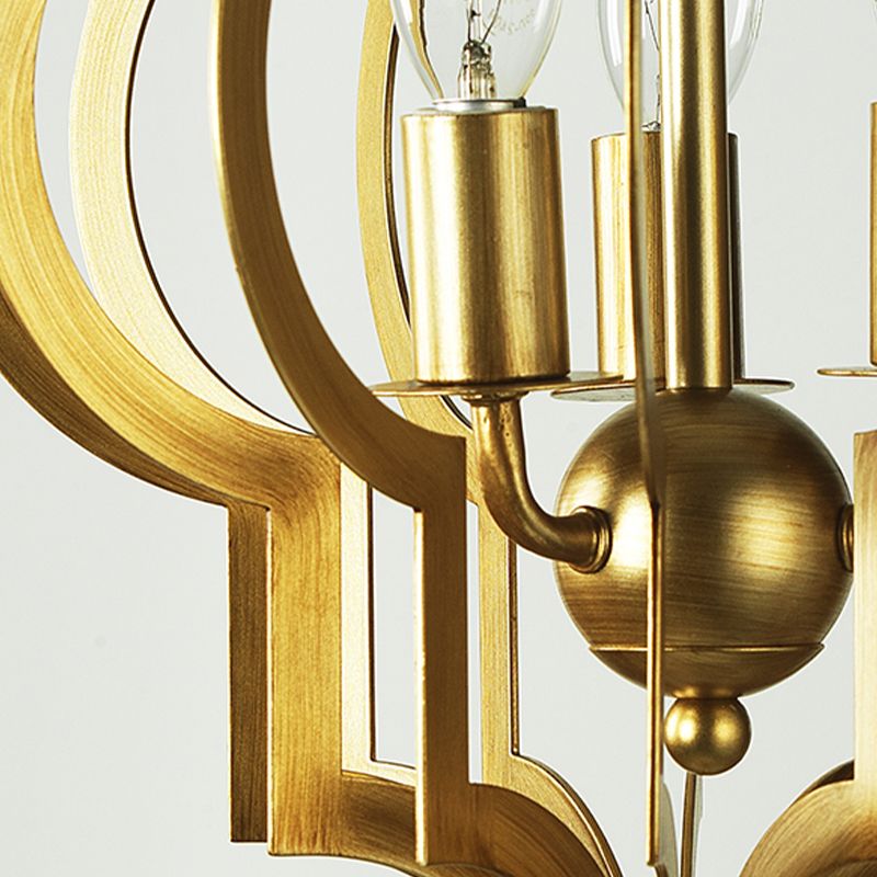 3 Bulbs Candle Chandelier Light Traditional Gold Metal Hanging Ceiling Fixture for Dining Room with Cage, 12.5"/28" Wide