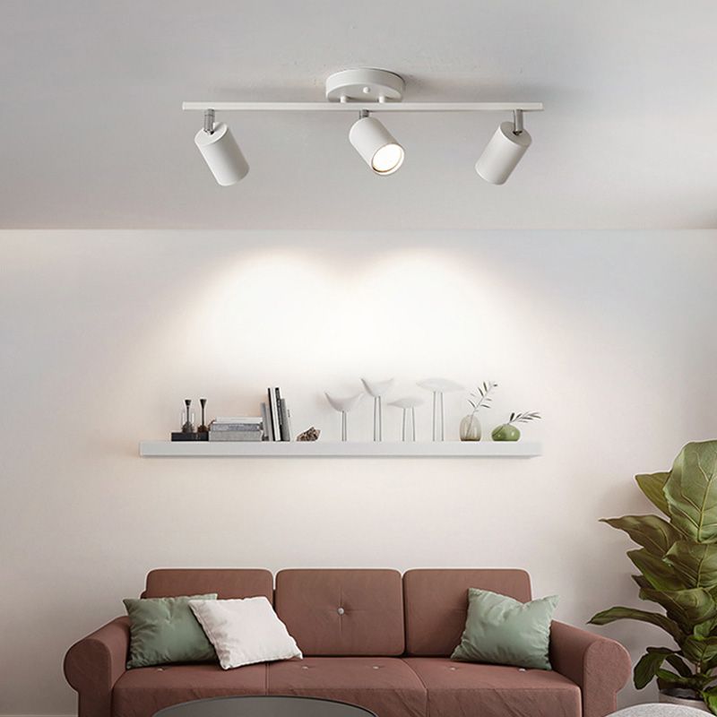 Nordic Cylindrical Metal Track Spotlights Semi Flush Ceiling Track Lighting for Foyer and Cloakroom