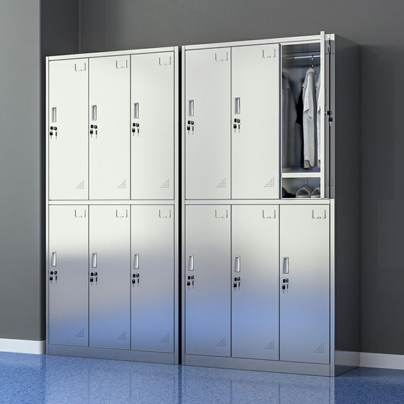 Silver Storage Cabinet with Hinged Doors Contemporary Steel Indoor Cabinet