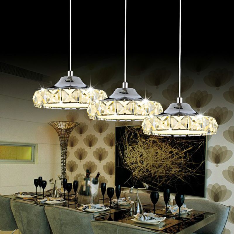 Circular Dining Room LED Suspension Light Clear Crystal 3-Head Modern Multiple Hanging Lamp