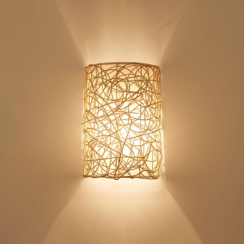 Rattan Half Cylinder Wall Lamp Nordic Style Single Wall Light Fixture for Corridor