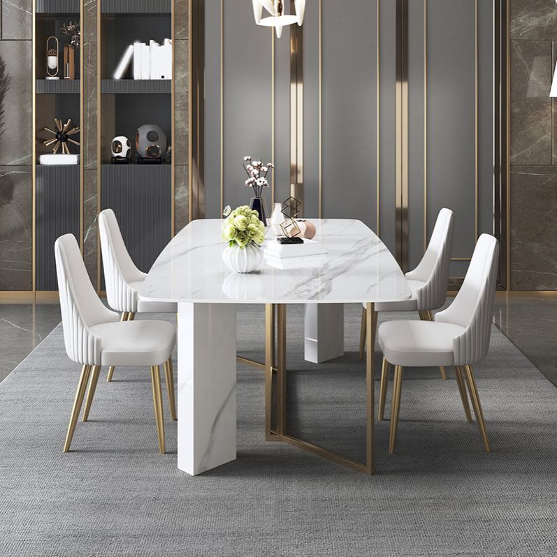 Glam Dining Room Set 1/4/5/7 Pcs Stone Top Dining Table with Upholstered Chairs