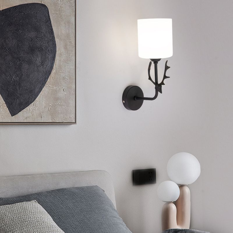 Lámpara de luz cilíndrica de vidrio de estilo simple lámpara de pared de una cabeza para dormitorio