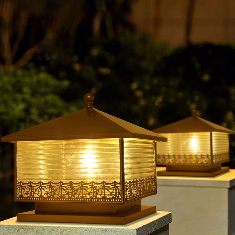 Modern Simple Copper Outdoor Light Square Shape Waterproof Pillar Lamp for Outdoor