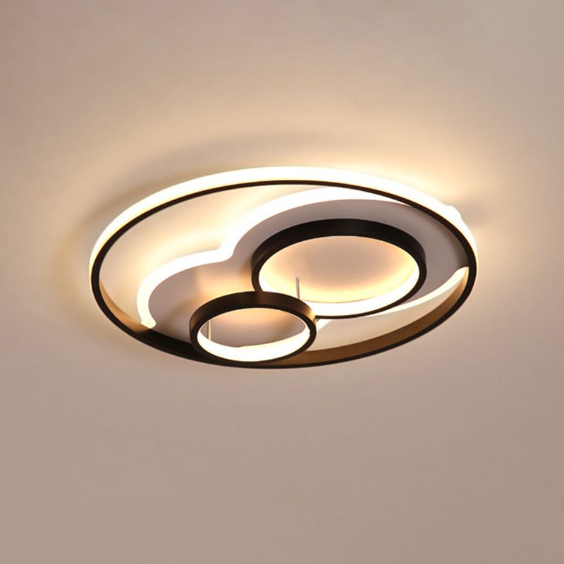 Multi-Ring Acrylic Ceiling Mount Lamp Modernism Black LED Flush Mount Recessed Lighting in Warm/White Light, 16"/19.5" Width